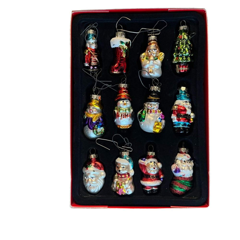 AVON GLASS MINI CHRISTMAS TREE ORNAMENTS Set of 12- VTG 2008
